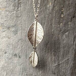 Sterling Silver Dangling Double Leaf Woman’s Necklace Jewelry Leaves